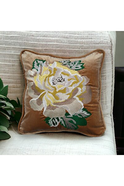 EVİMKOKOŞ غطاء وسادة مخملي حريري مطرز بالزهور