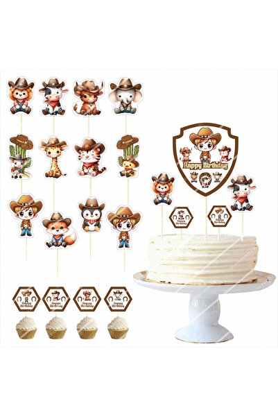 SİYAH PARTİ EVİ Kowboy Cake and Decoration Set for Birthday