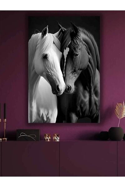 leonarthil design Black and White Horse Decorative Digital Print Canvas Painting for Salon Living Room Office