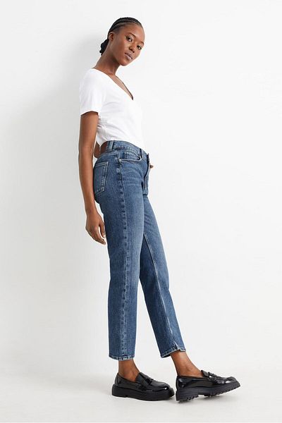 Sezka Life Pantaloni retro din denim albastru deschis cu talie înaltă - picior drept 100% bumbac