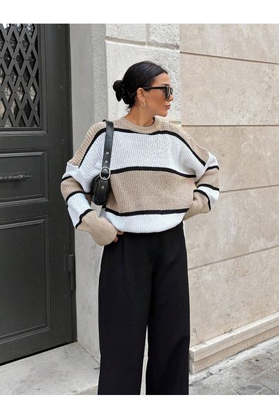 Dier Moda Pulover bluză supradimensionată cu dungi Dier Moda pentru femei
