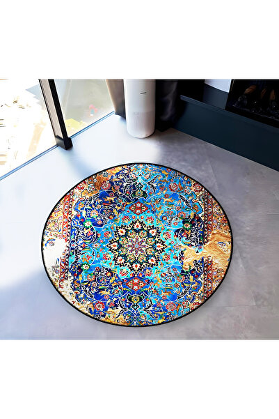 Rugs Modern Halı Multicolored Abstract Motif Patterned Round Woven Base Vinta...