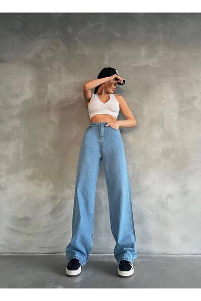 Sezka Life Blugi albaștri cu talie înaltă - Blugi din denim cu picioare largi