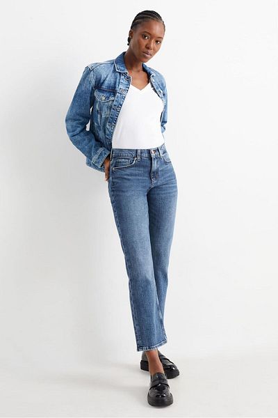 Sezka Life Pantaloni retro din denim albastru deschis cu talie înaltă - picior drept 100% bumbac