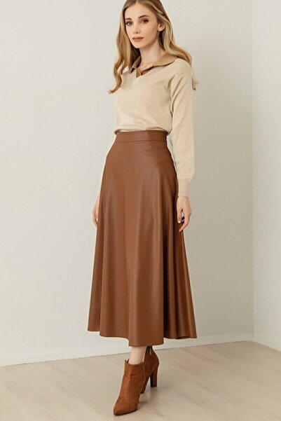 YILMAZBARMAZ Women's Leather Mevlana Tan Skirt