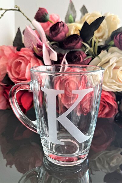 DECOSTYLE LAV VEGA K Harfli Cam Kupa 300 cc - Tekli Kişiselleştirilmiş Dekoratif Hediyelik