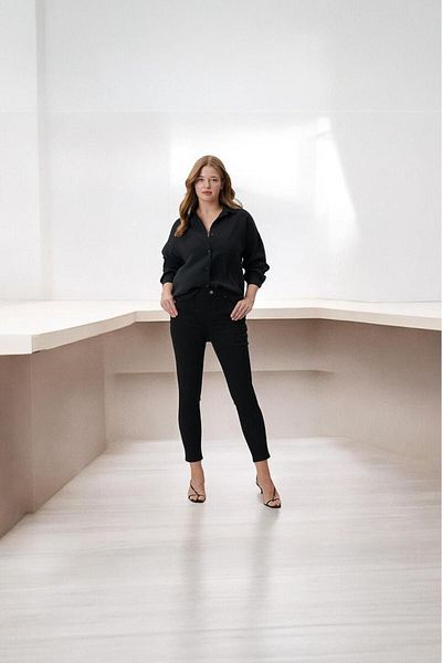 Sezka Life Blugi negri skinny - talie înaltă, lycra elastică, pantaloni strânși cu strângere interioară din denim