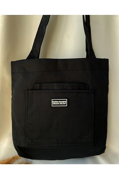 BagMarketing Γυναικείο Μαύρο μαλακό υφασμάτινο χερούλι και ιμάντα ώμου Σχολικός χαρτοφύλακας παραλίας Σημειωματάριο Καθημερινή μεγάλη αθλητική τσάντα