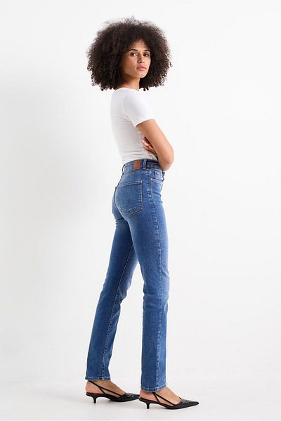 Sezka Life Pantaloni drepți retro albastru închis cu talie înaltă