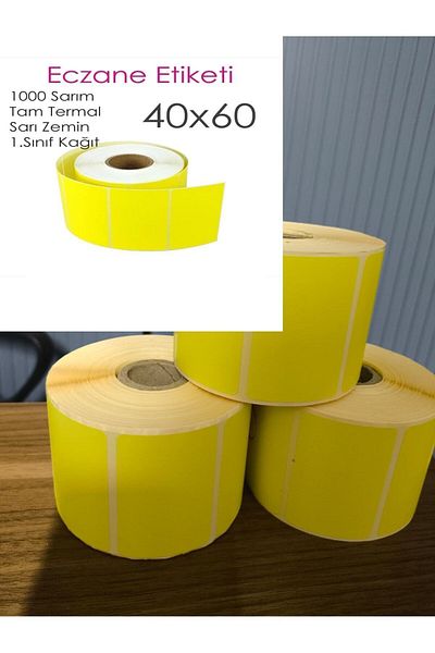 PİAR Pharmacy Label with Yellow Background - 40mm × 60mm, 10,000 Pieces (10 Rolls)