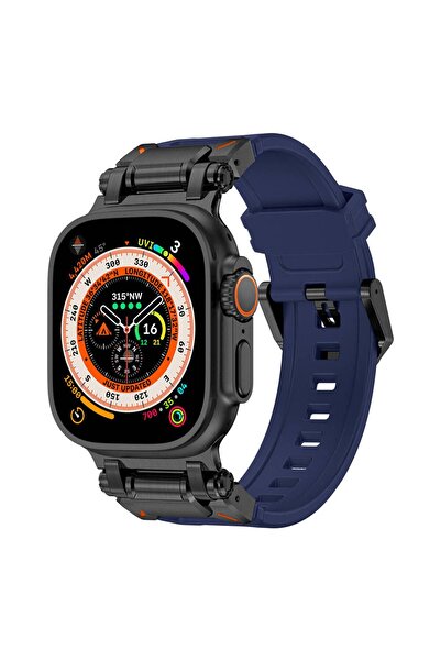 Asfal Metal Başlıklı Silikon Kordon, Apple Watch Uyumlu Kordon 42mm 44mm 45mm...