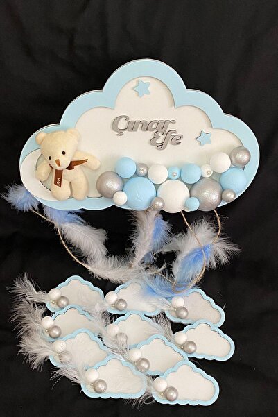 Ahşaplan Bubble Ledli Bulut Bebek Kapı Süsü Ve Bulut Bebek Magnet 10 Adet