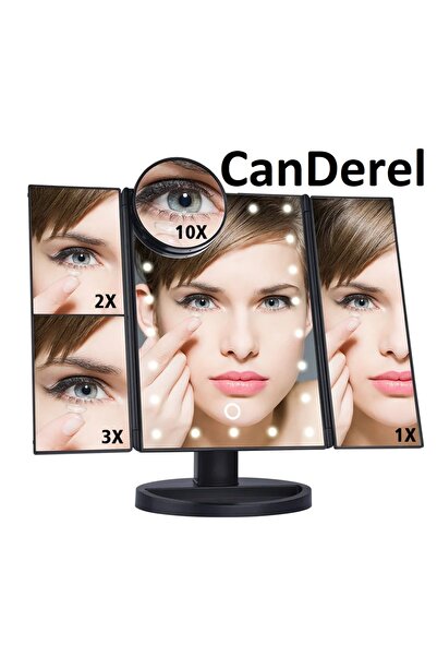 Jetcom 24 Led Işıklı Masa Üstü Profesyonel Makyaj aynası Katlanabilir 1X-2X-3X+10X HD Zoomlu Siyah