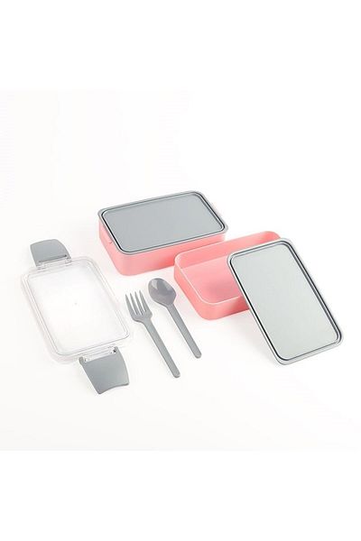 Titiz Plastik Titiz Ap-9477 Fely Two Compartment Lunch Box Set - Pink