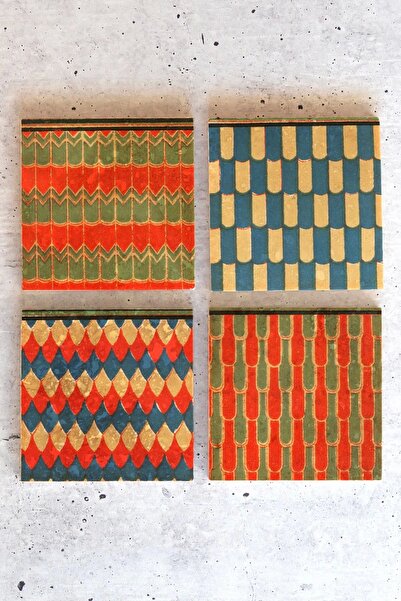 HEDİYEDİYE مجموعة منقوشة مكونة من 4 قطع - قاعدة أكواب بلون الحجر، نمط 01