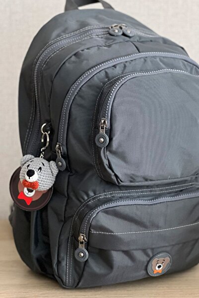 NEMO BAGS Unisex Gray Backpack School Bag Laptop And Travel Bag Waterproof, Amigurumi With Teddy Bear