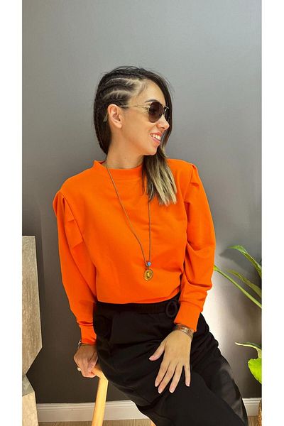 KLC MODA Orange Crop Top - Sleeve Detail
