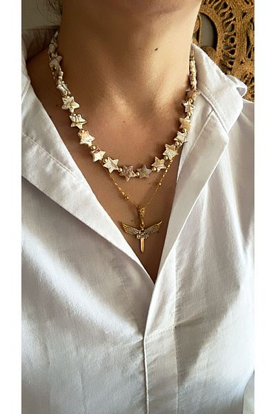 by özllem Mother of Pearl Star Angel Necklace Set