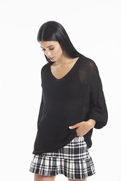 sumoda ملابس نسائية بلوزة تريكو سترة أمامية وخلفية على شكل حرف v وأكمام بالونية رفيعة ميرسيريزيد تريكو محبوكة سترة فضفاضة 3149