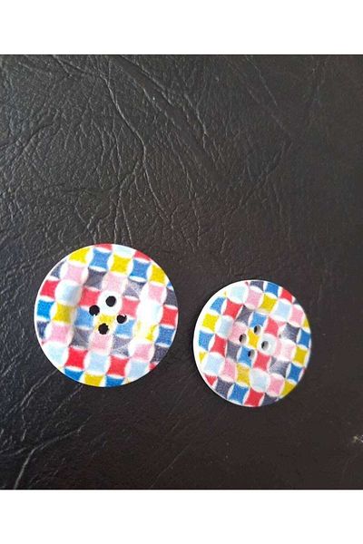 İMREN AKSESUAR Wooden Button 2.5 Cm Multicolor Printed 1 Pack 5 Pieces