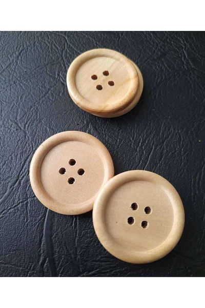 İMREN AKSESUAR Natural Wood Wooden Button 2.5 Cm 1 Pack 5 Pieces