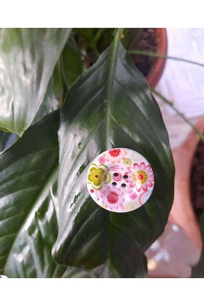 İMREN AKSESUAR Wooden Button 2.5 Cm Colorful Flower Printed 1 Pack 5 Pieces