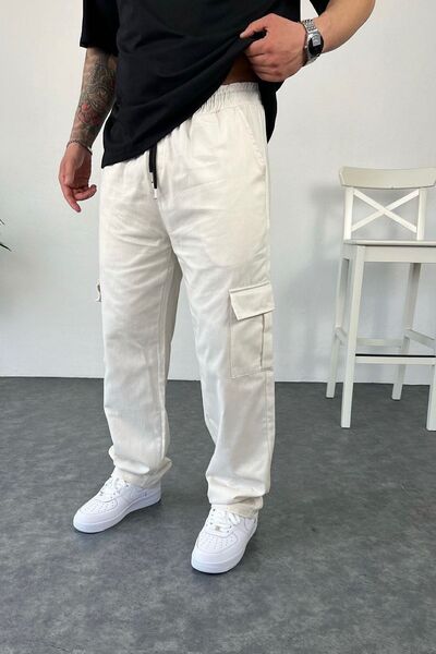 BDRMAN Bej Kargo Cepli Erkek Keten Pantolon