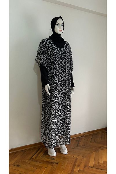 GİZGİYİM Plus Size Chiffon Kaftan - Colorful Patterned Pareo