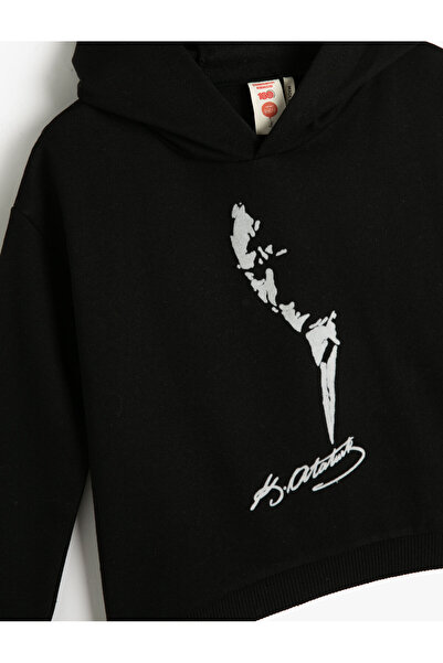 Koton Atatürk nyomott kapucnis pulóver hosszú ujjú szalag