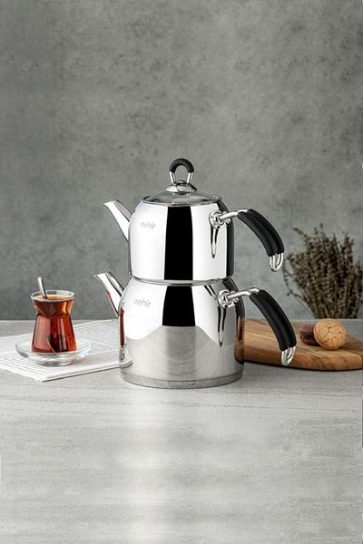 Nehir Mini Small Size Teapot Set - Stainless Steel with Strainer Metallic