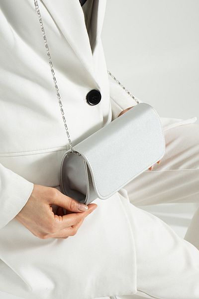 bibags Ασημί σατέν βραδινό φόρεμα Τσάντα Portfolio Τσάντα Clutch Bag Satendüzz