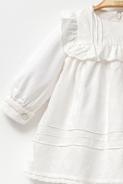 Cassiope Patterned and Ruffled Balloon Sleeve Baby Girl Dress for Special Occasions