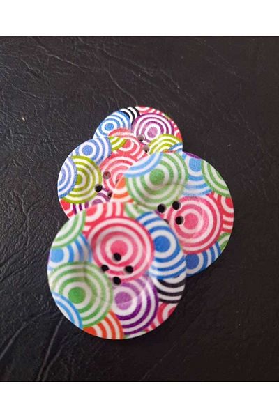 İMREN AKSESUAR Wooden Button 3 Cm Multicolor Printed 1 Pack 5 Pieces