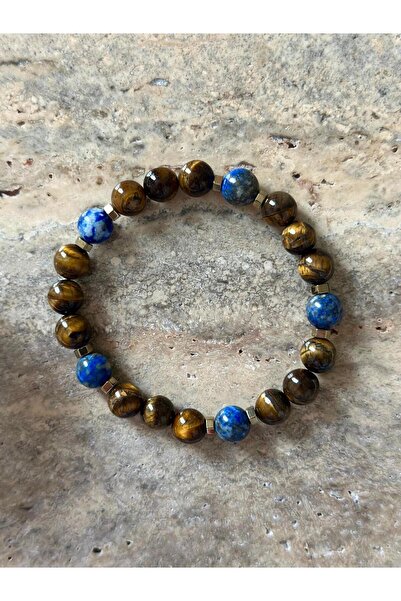 Rakoz Design سوار رجالي من الحجر الطبيعي عين النمر - اللازورد والهيماتيت