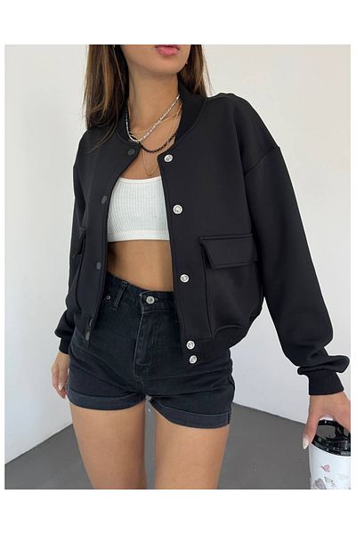 DEQ FASHION Jachetă bomber cu buzunar dublu din țesătură pentru scufundări
