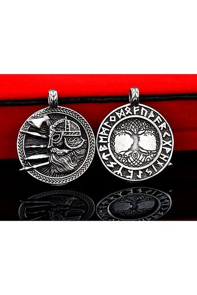 daisybydaisy Double Sided Viking Mythology Patterned Stainless Steel Thor Necklace - with Extra Chain Gift