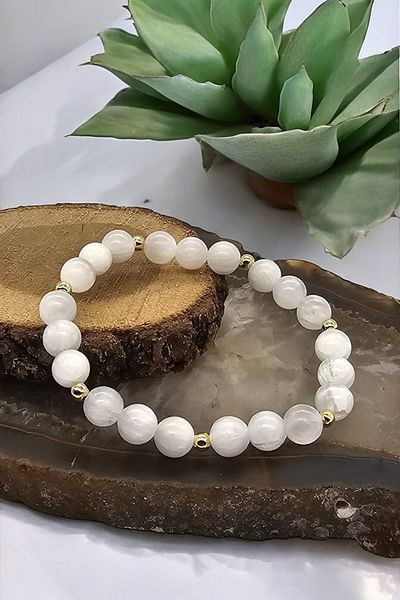 NBS Beautiful Naturel Stones Selenite (Removing Negative Energy) Natural Stone Bracelet 8 mm