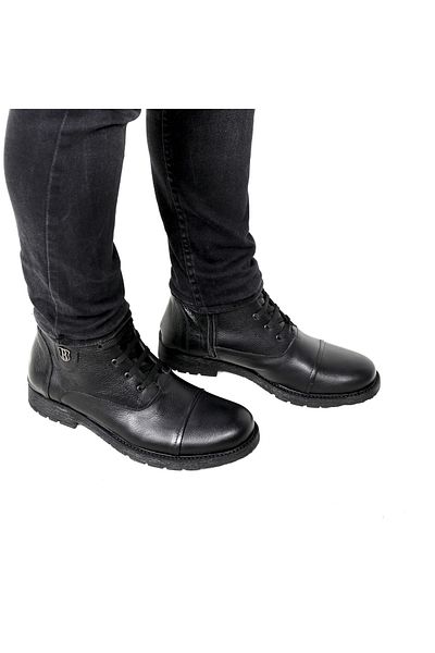 Black Vein Ανδρικές casual μπότες από γνήσιο δέρμα μαύρο - με γούνα και φερμουάρ