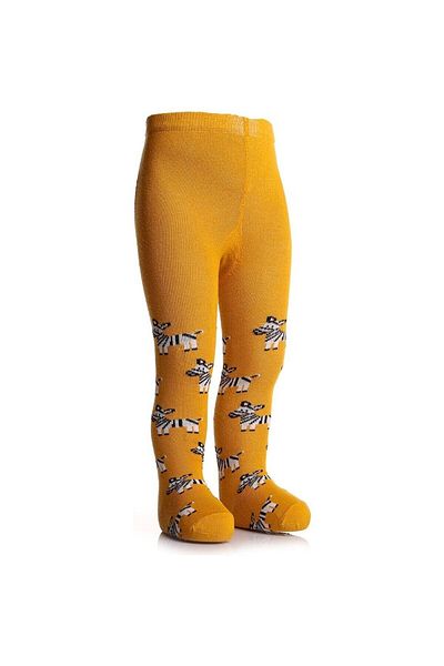 Hello Baby Zebra Printed Mustard Colored Baby Girl Clothing - Non-Slip Sole Pantyhose