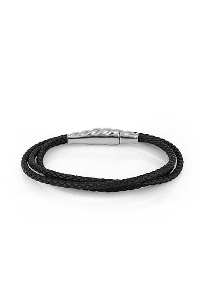 Daniel Klein Black Leather Men's Bracelet Dkj.4.2179l.1 - Knitted Detail