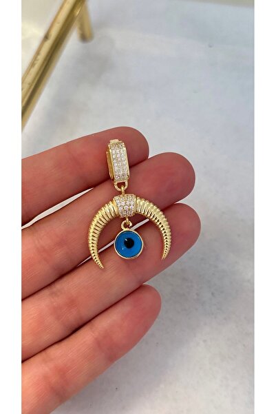 emy by emel luxury silver jewelry Altın Kaplama Nazar Boncuklu Hilal Kolye Uc...