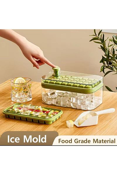 MİMOZA PARK Large Size 64-Cup Automatic Press Lid Ice Mold Double Compartment Ice Mold Shaped Ice Tray
