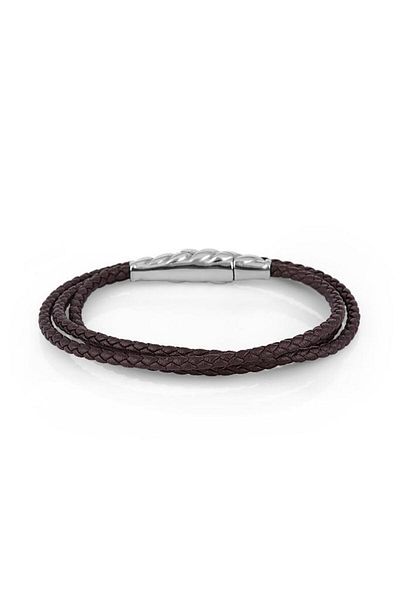 Daniel Klein Black Leather Men's Bracelet Dkj.4.2179l.2 - Knitted Detail