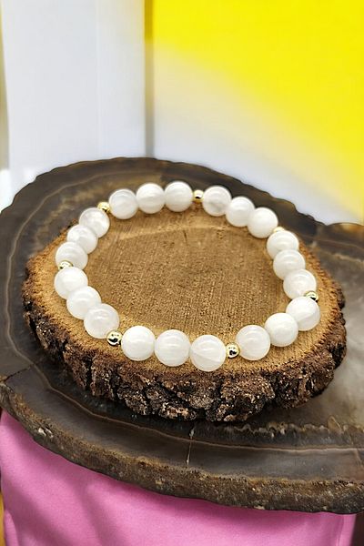 NBS Beautiful Naturel Stones Selenite (Removing Negative Energy) Natural Stone Bracelet 8 mm