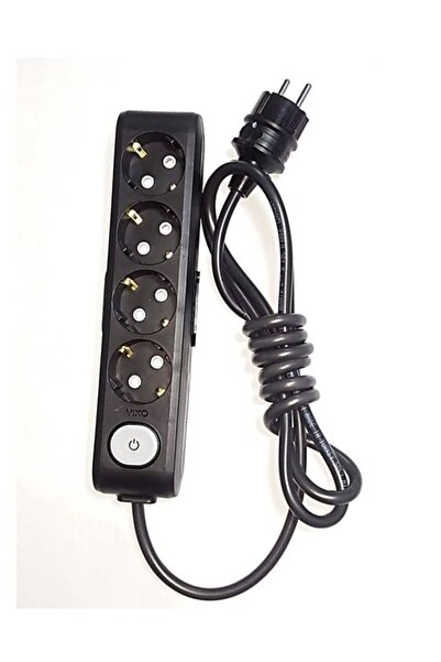 VİKO Ekonomik Siyah 4'lü Anahtarlı Topraklı Çocuk Korumalı Grup Priz 1 Metre ...