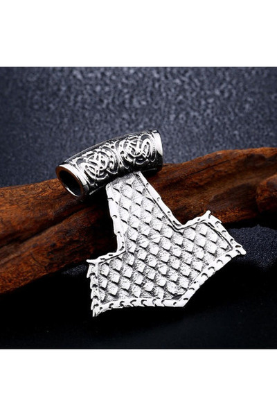 daisybydaisy Paslanmaz Çelik Gümüş Renk Kabartma Desenler Viking Thor Kolye / Ekstra Zincir Hediyeli