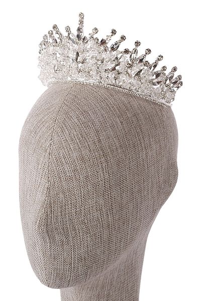 Hayalperest boncuk Silver Crown with Crystal Rhinestones and Bead Embellishments for Bride and Henna Wedding