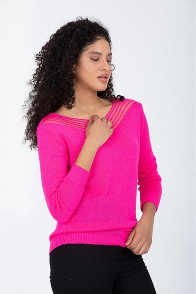 Su Moda Pulover din tricot cu decolteu în V - Detaliu ajurat, potrivire flexibilă și confortabilă