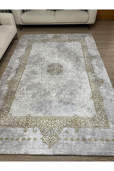 ALLGELSİN 6m2 Meter Square Washable Carpet Cover - 200x300cm, Elastic Bottom, Modern Striped