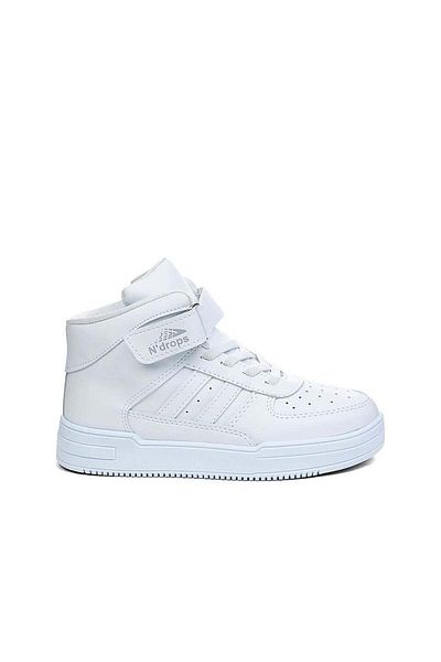 Ndrops Pantofi sport de coș pentru copii, ortopedici, cu velcro, albi
